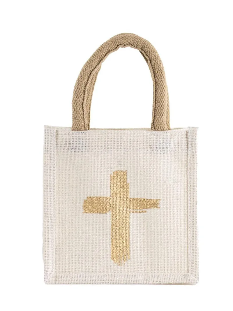 Gold Cross Gift Tote - Natural