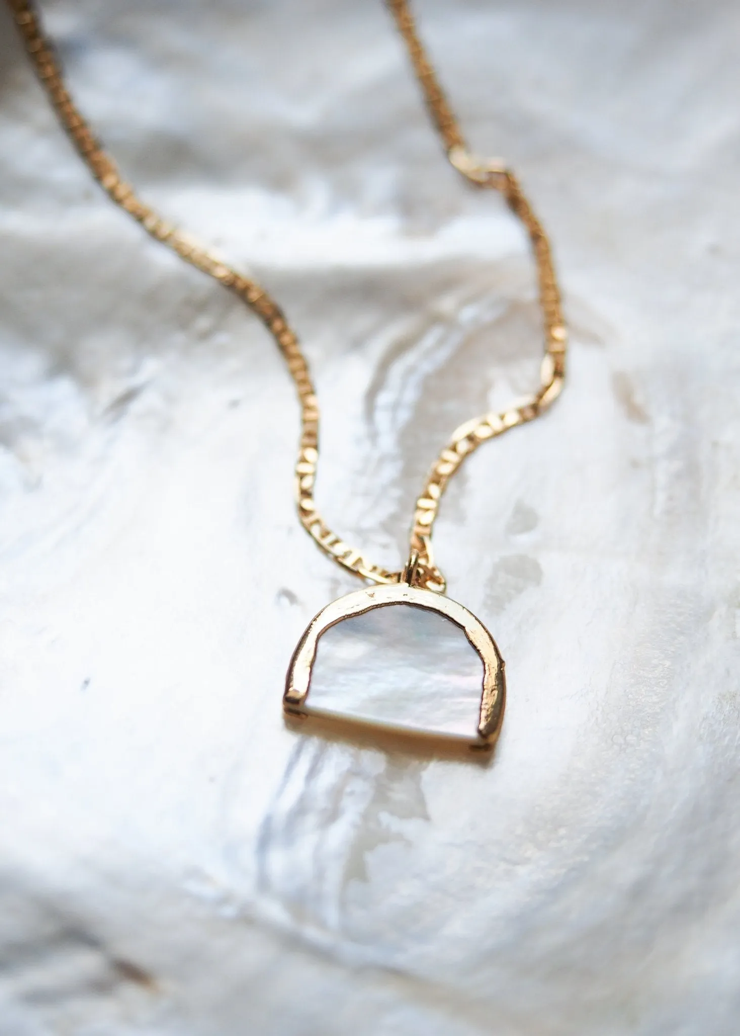 Gold Rainbow Mother of Pearl Shell Chain Necklace - Ānuenue