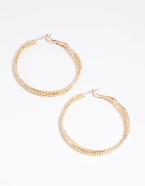 Gold Textured Criss Cross Hoop Earrings