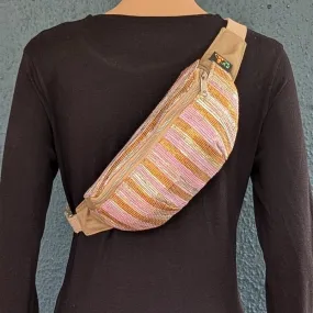 Golden Shimmery Pink Orange Upcycled Handwoven Fanny Pack (FP1224-009) PS_W