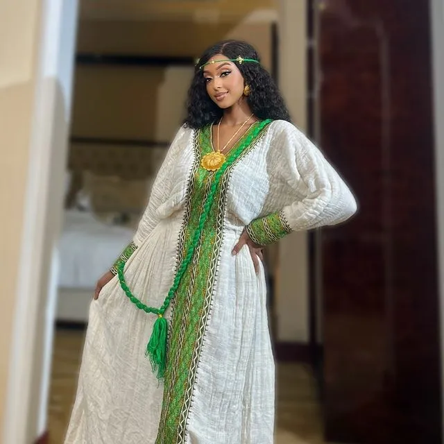 Green Cultural Habesha Dress Stunning Ethiopian Traditional Dress