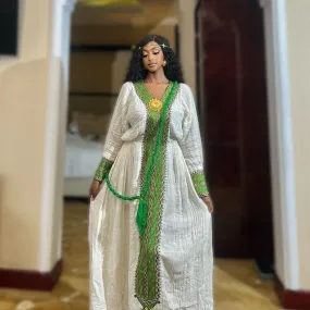 Green Cultural Habesha Dress Stunning Ethiopian Traditional Dress