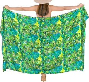 Green Non-Sheer Allover Abstract Leaves Print Beach Wrap For Women