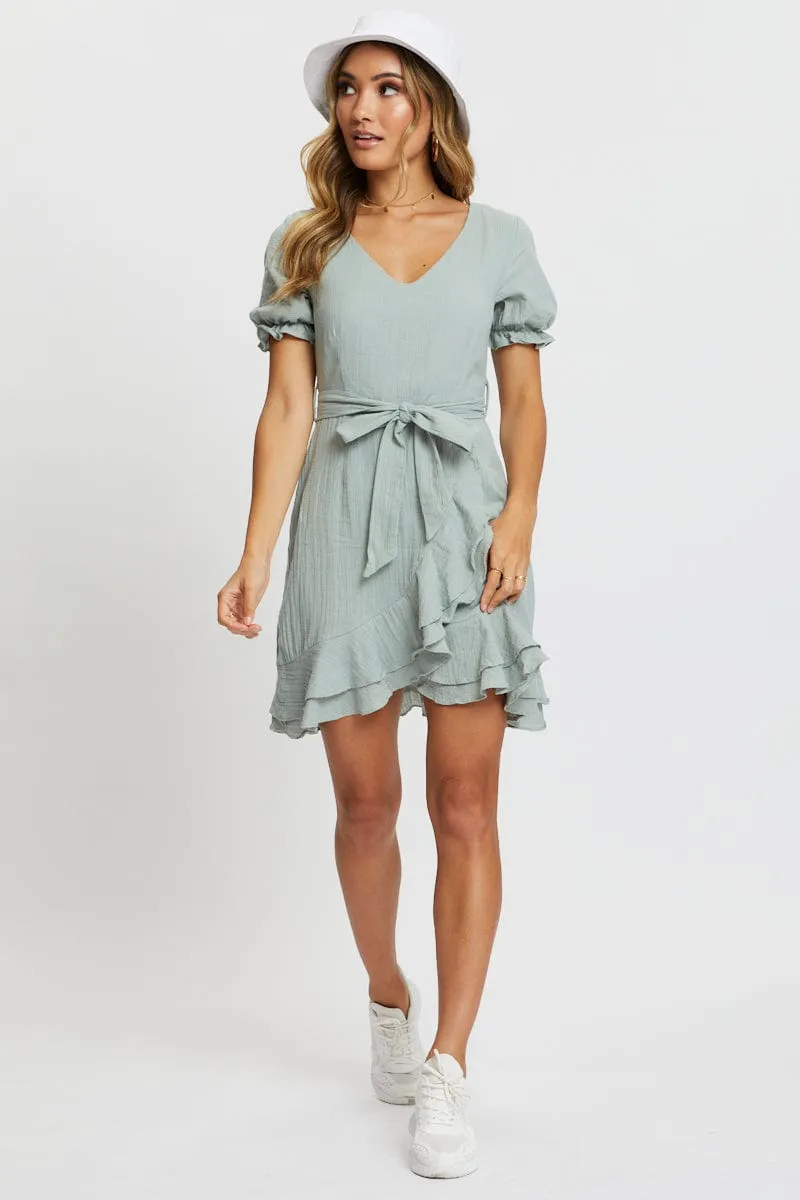 Green Ruffle Wrap Dress