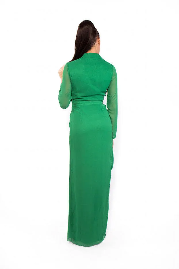 Green Wrap Front Shirt Evening Dress