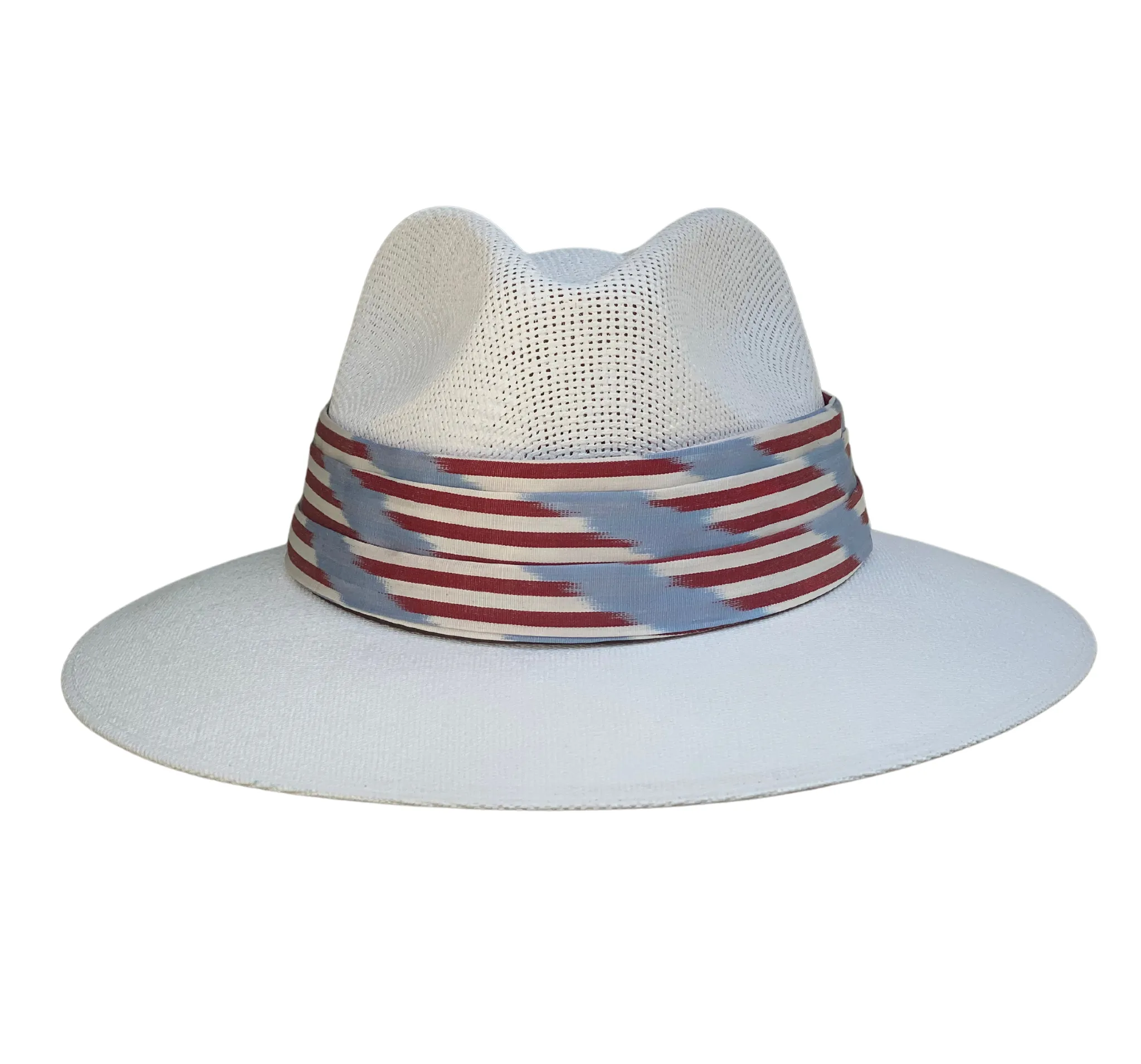 Hand-painted Hat from Mexico - Chi Chi Collection - White with Hyannis Silk Ikat Band