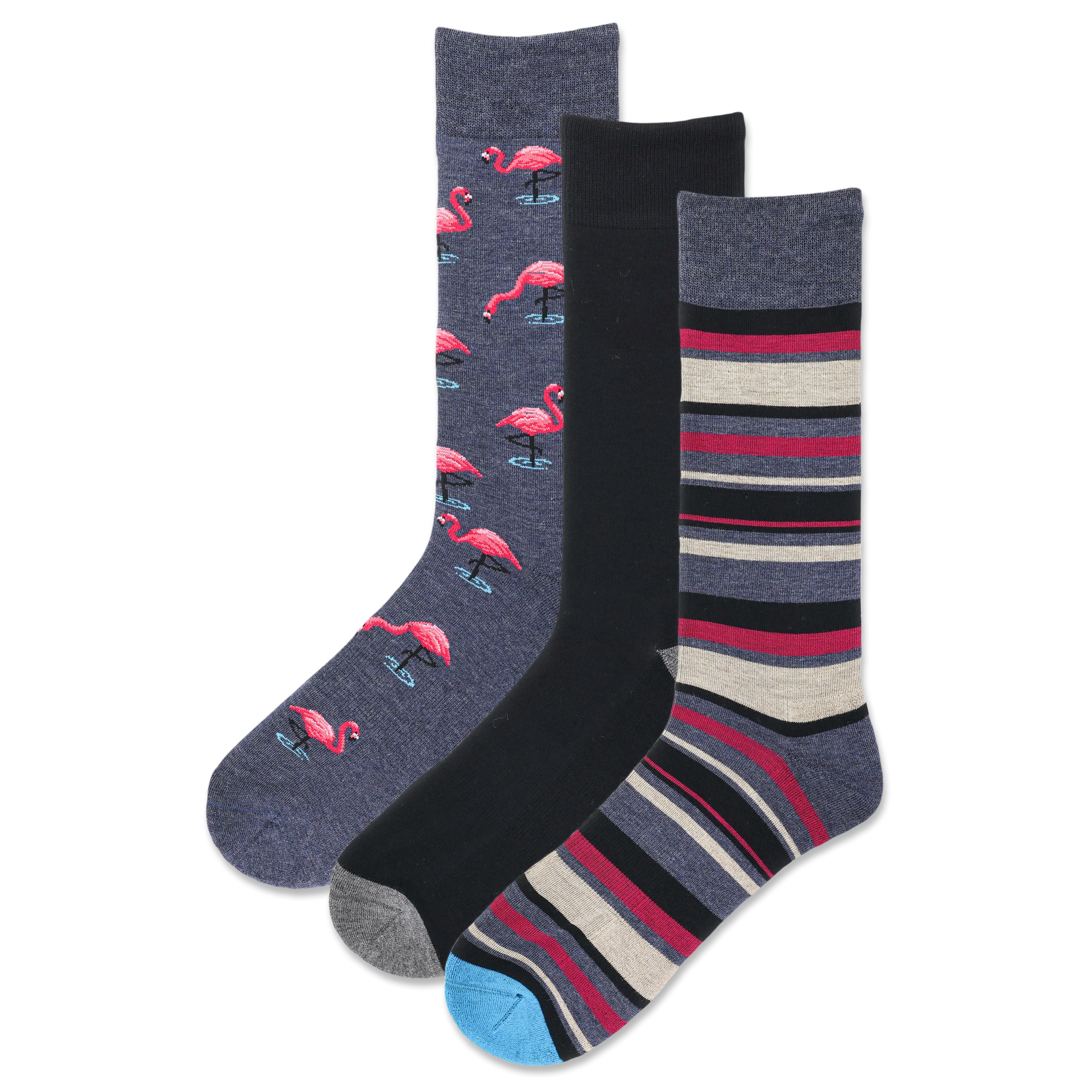 HOTSOX Men's Flamingo Half Cushion Crew Sock 3 Pack