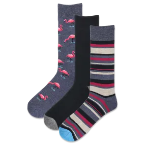 HOTSOX Men's Flamingo Half Cushion Crew Sock 3 Pack