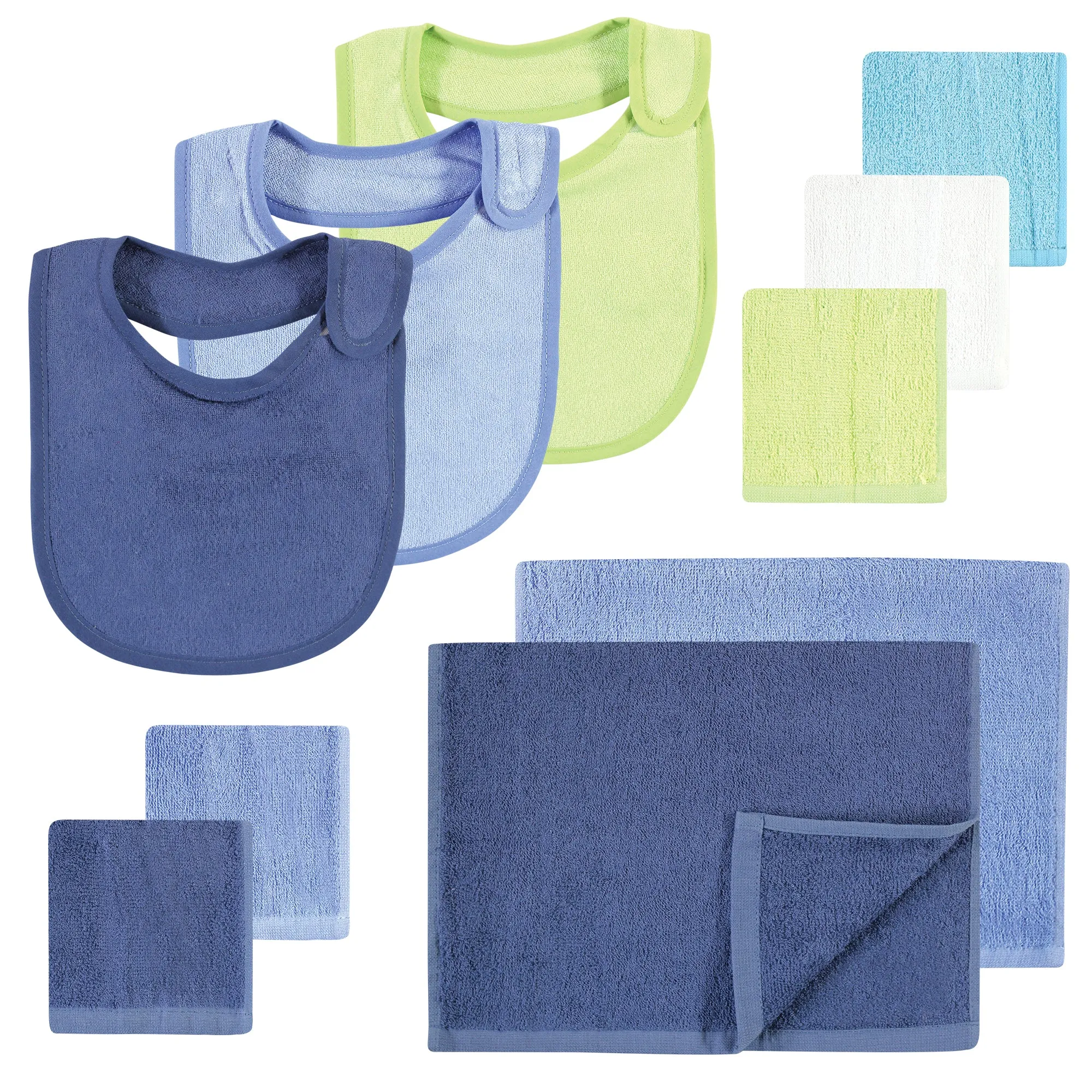 Hudson Baby Rayon from Bamboo Bib, Burp Cloth and Washcloth 10Pk, Blue Lime