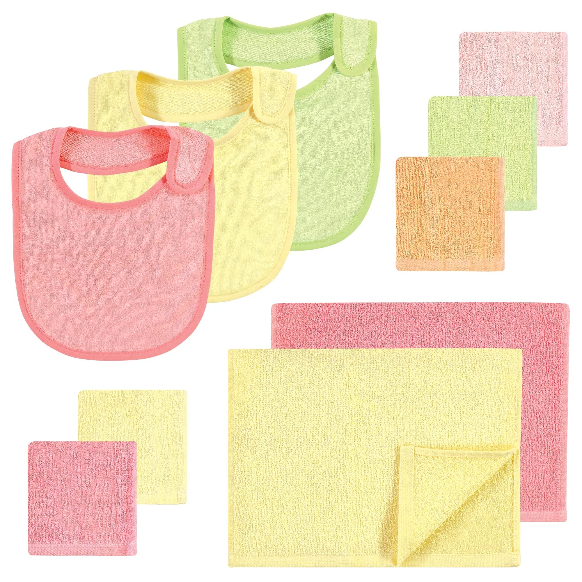 Hudson Baby Rayon from Bamboo Bib, Burp Cloth and Washcloth 10Pk, Citrus