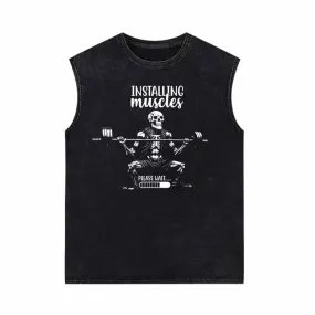 Installing Muscle Skeleton Barbell Vintage Washed Vest Top