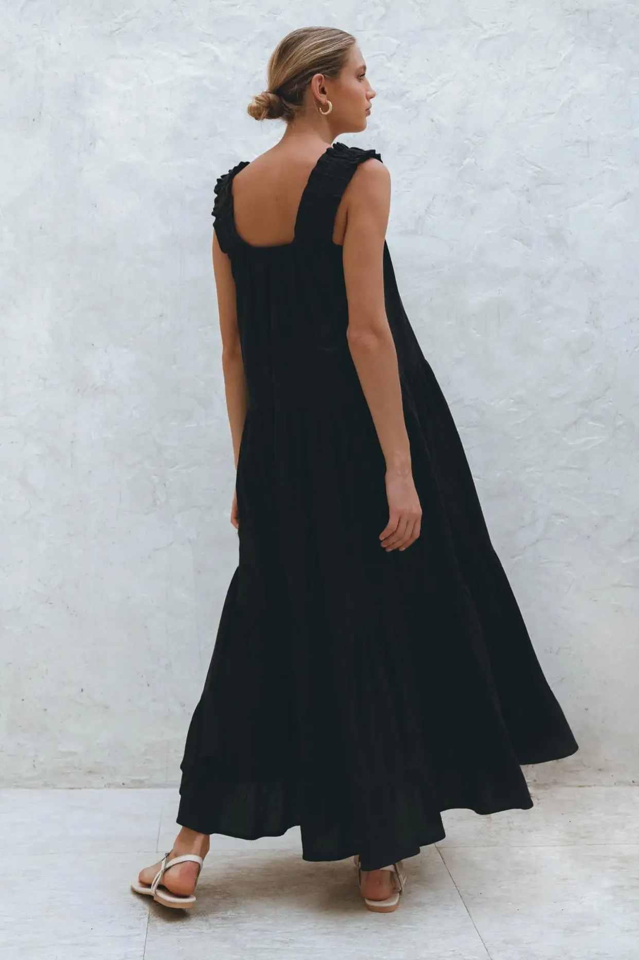 La Palma Black Linen Maxi Dress