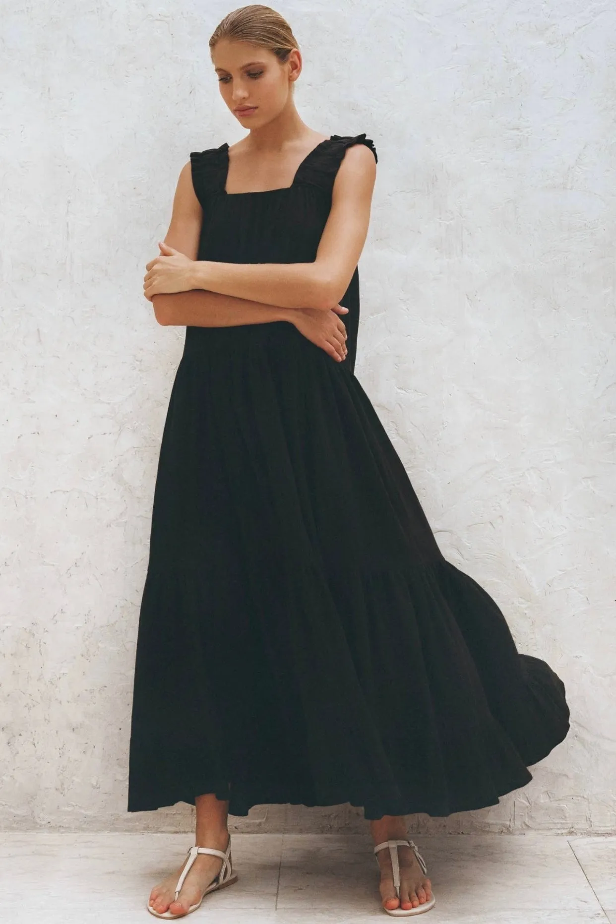 La Palma Black Linen Maxi Dress