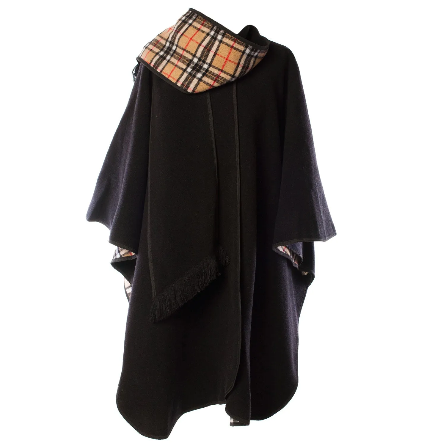 Ladies Wool Blend Reversible Cape Black