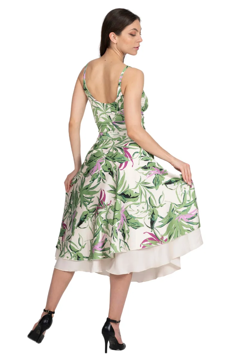 Leaf Print Two-layer Satin Dance Skirt