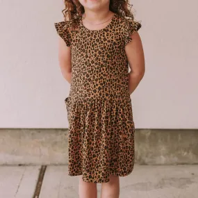 Little Girl's Leopard Print Three-Pocket Jersey Knit Dress