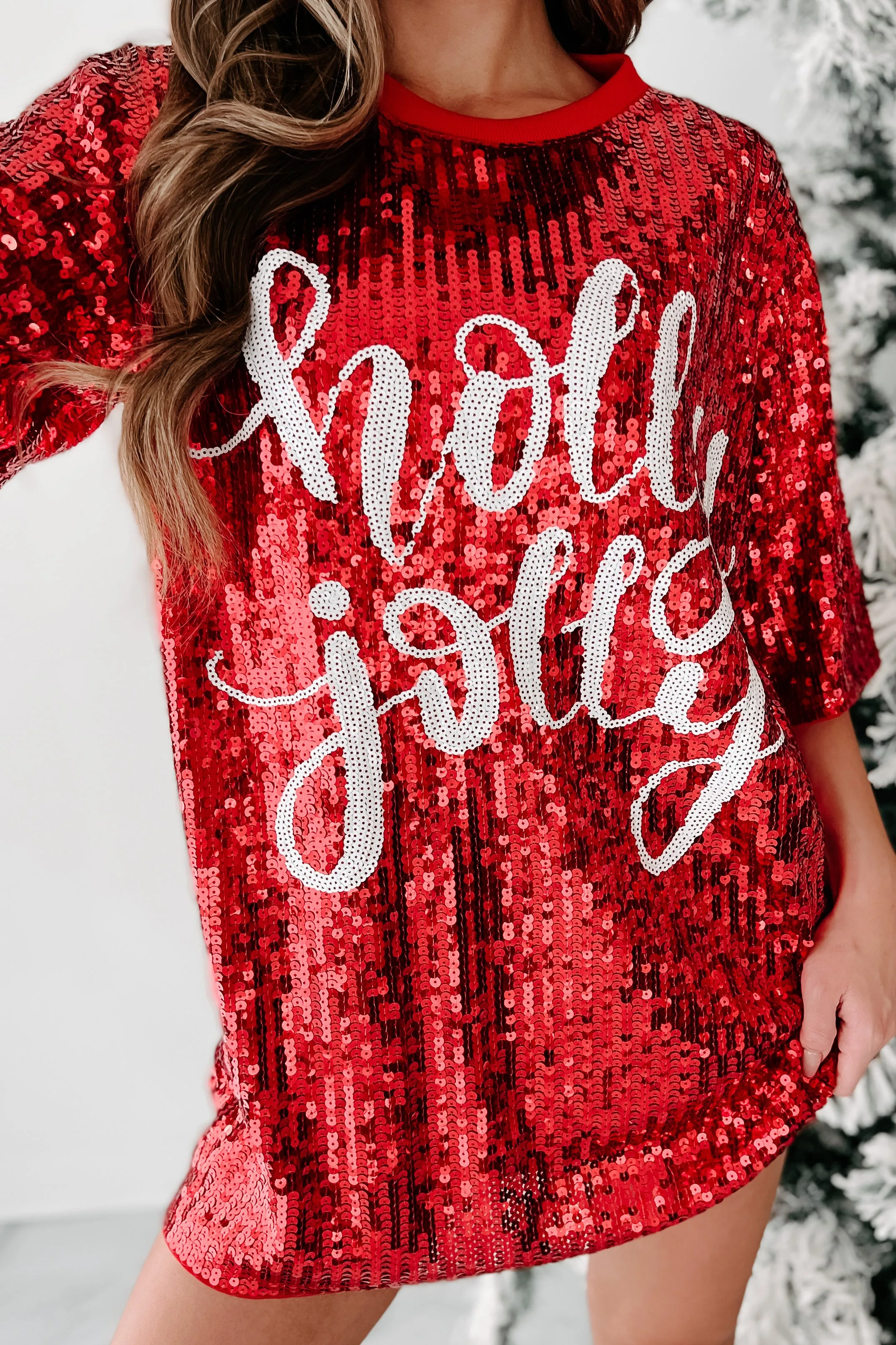 Little Holly, Little Jolly Sequin T-Shirt Dress (Red)