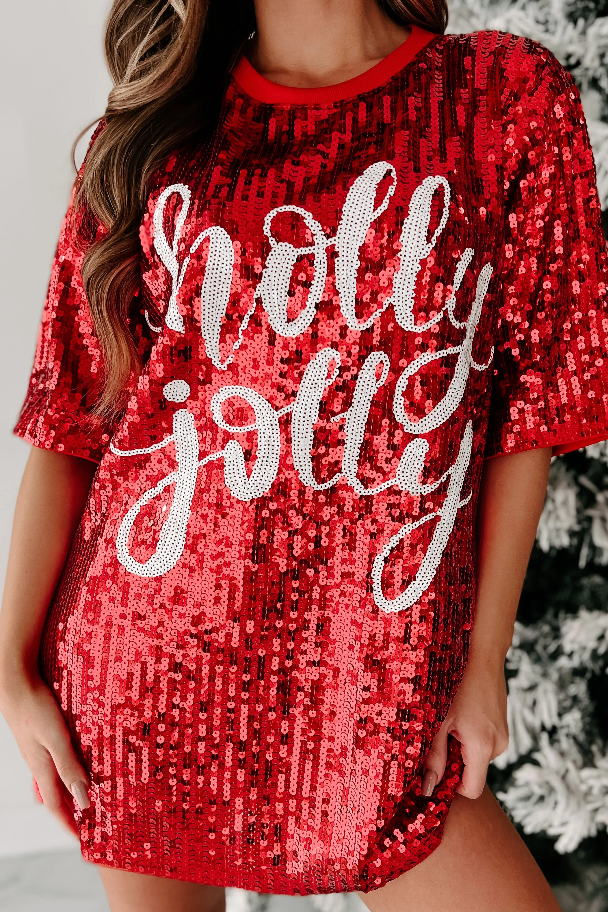 Little Holly, Little Jolly Sequin T-Shirt Dress (Red)