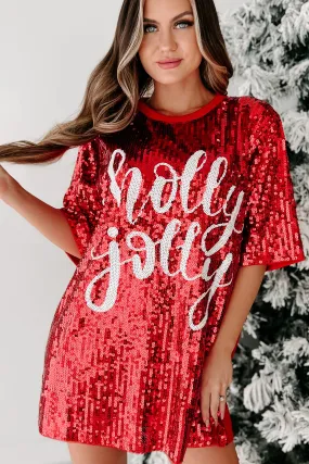 Little Holly, Little Jolly Sequin T-Shirt Dress (Red)