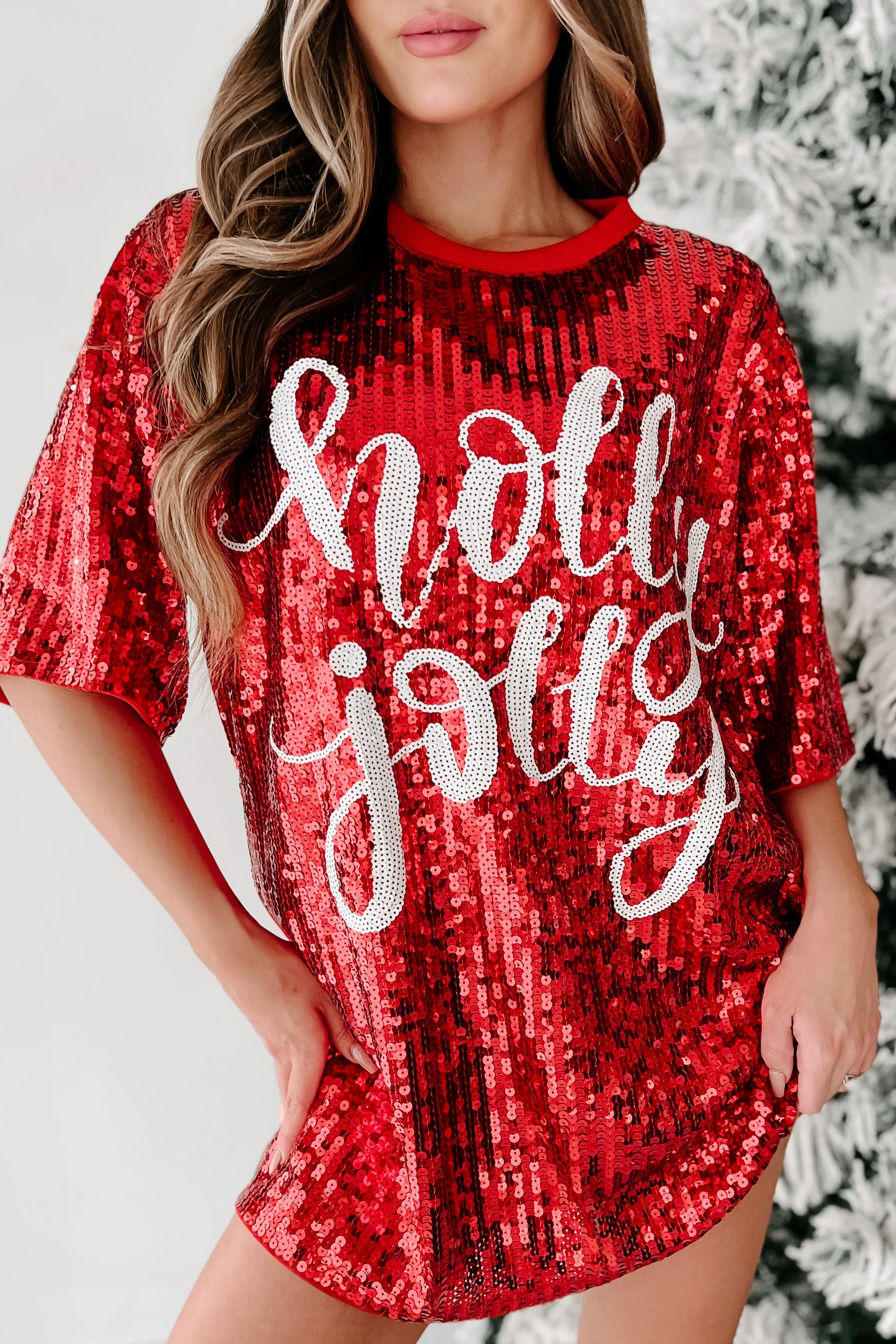 Little Holly, Little Jolly Sequin T-Shirt Dress (Red)