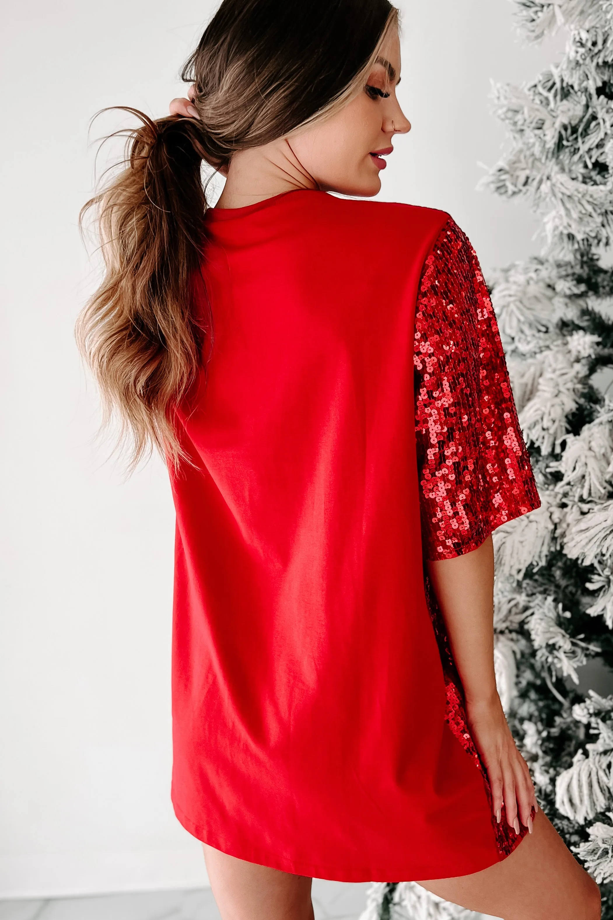 Little Holly, Little Jolly Sequin T-Shirt Dress (Red)