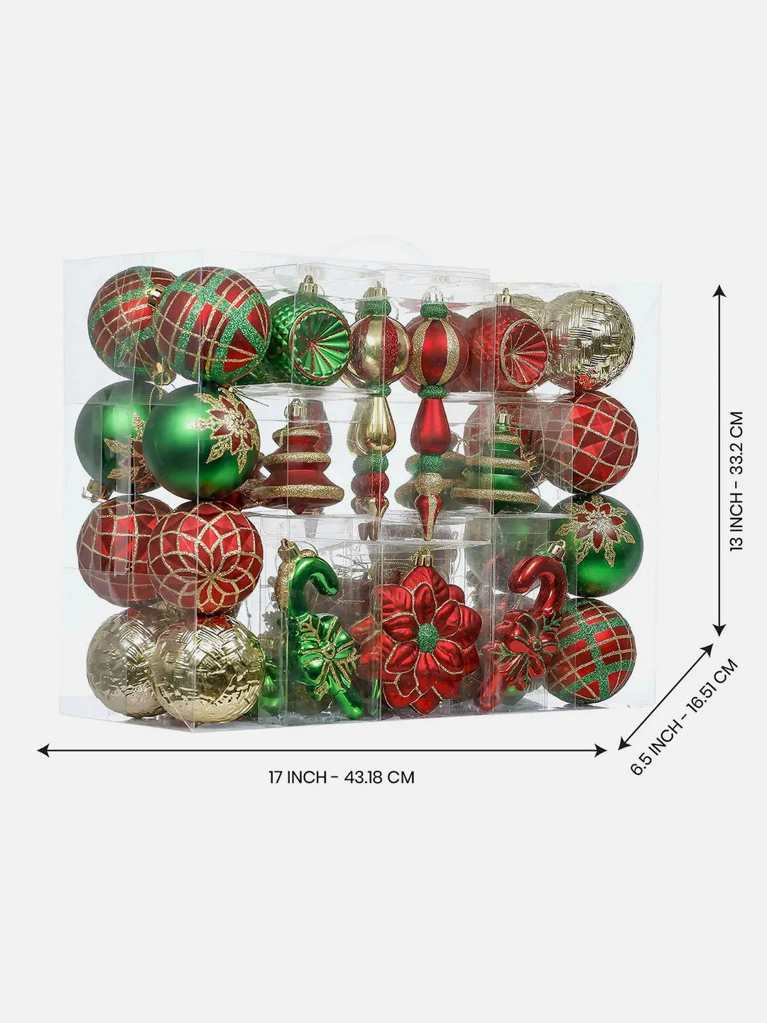 Little Surprise Box 108 pcs classic Red Green & Gold Poinsettia Christmas Balls tree hanging Xmas Decoration set.