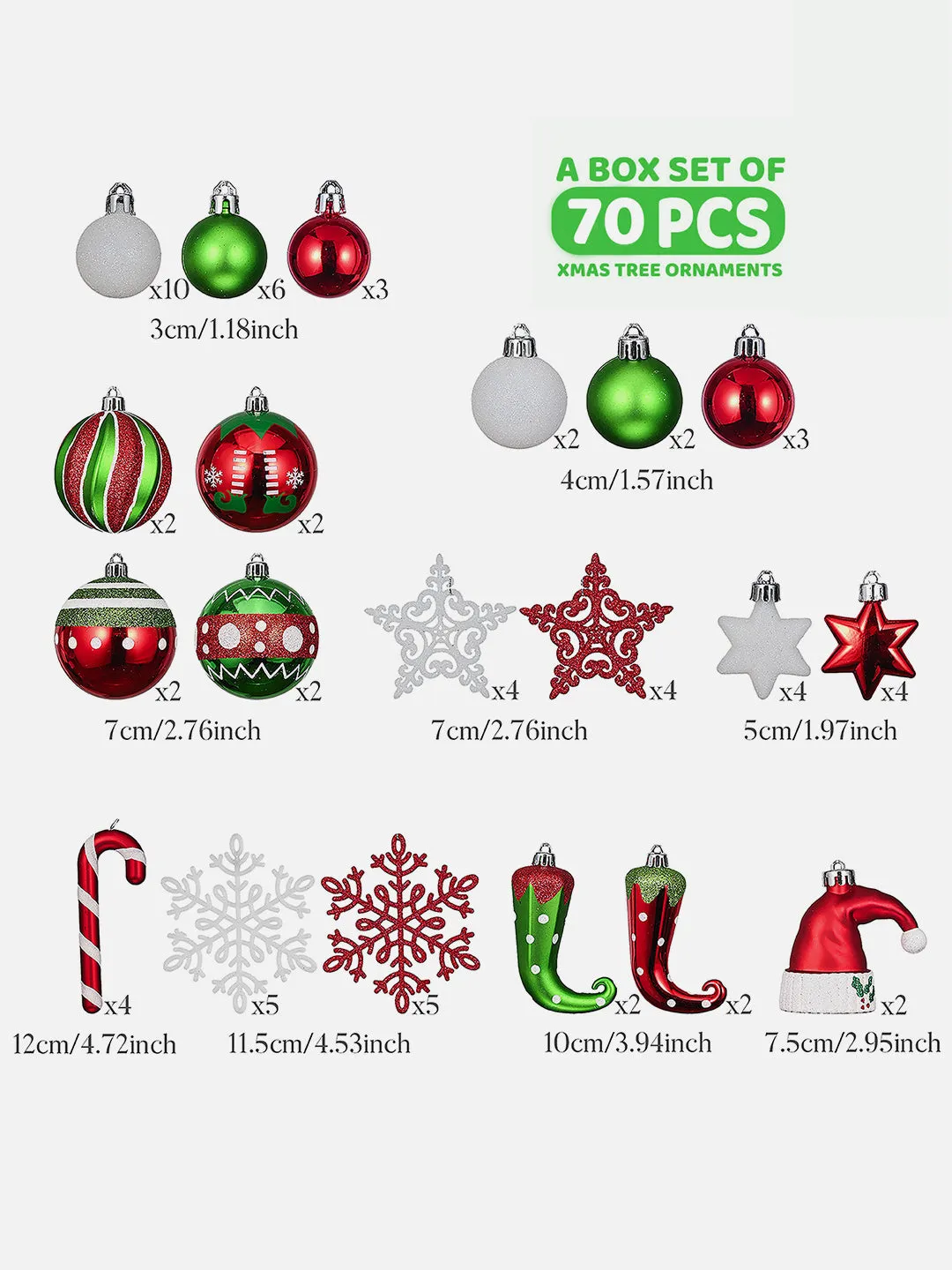 Little Surprise Box 70pcs Christmas Balls tree hanging Xmas Decoration set.