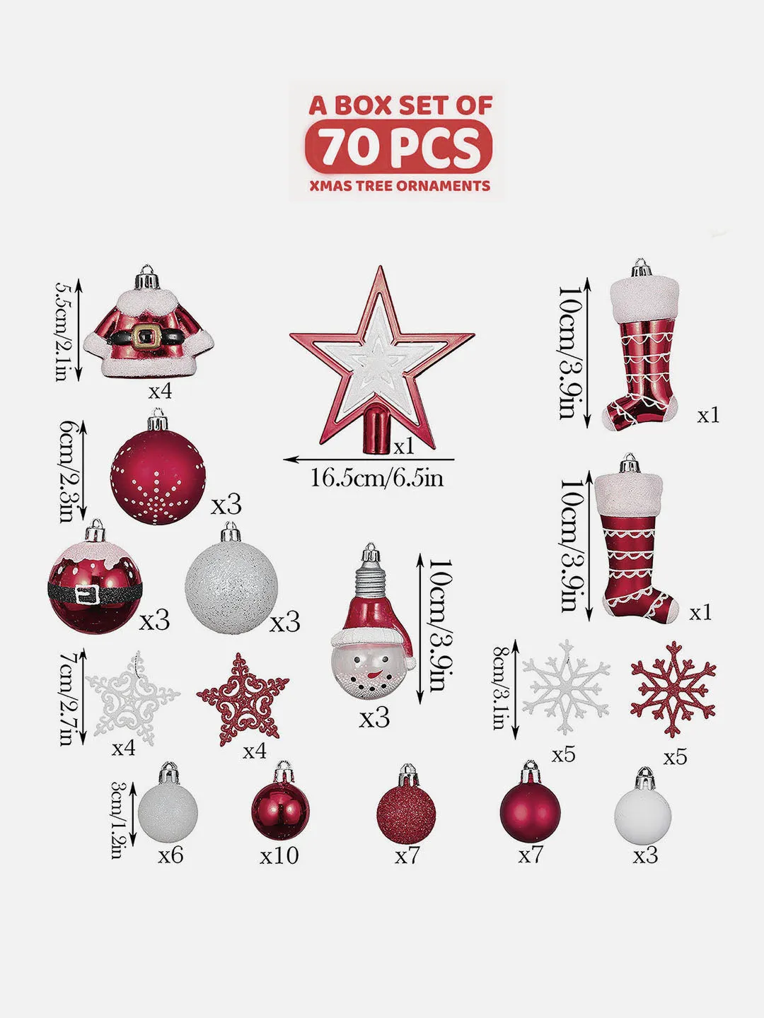 Little Surprise Box 70pcs Christmas Balls tree hanging Xmas Decoration set.