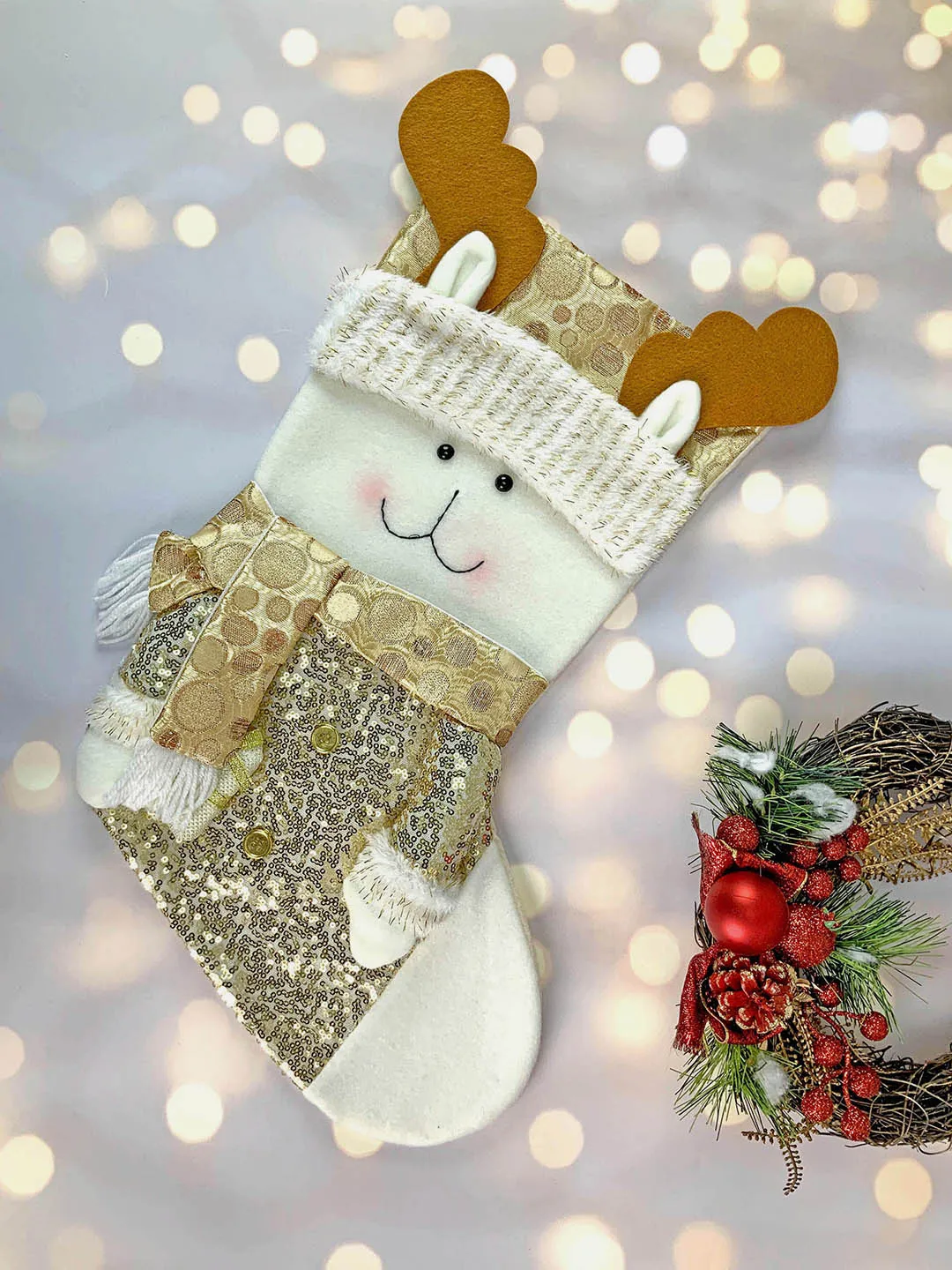 Little Surprise Box, Golden Christmas Stocking for Gifts and Christmas Décor-16 inches