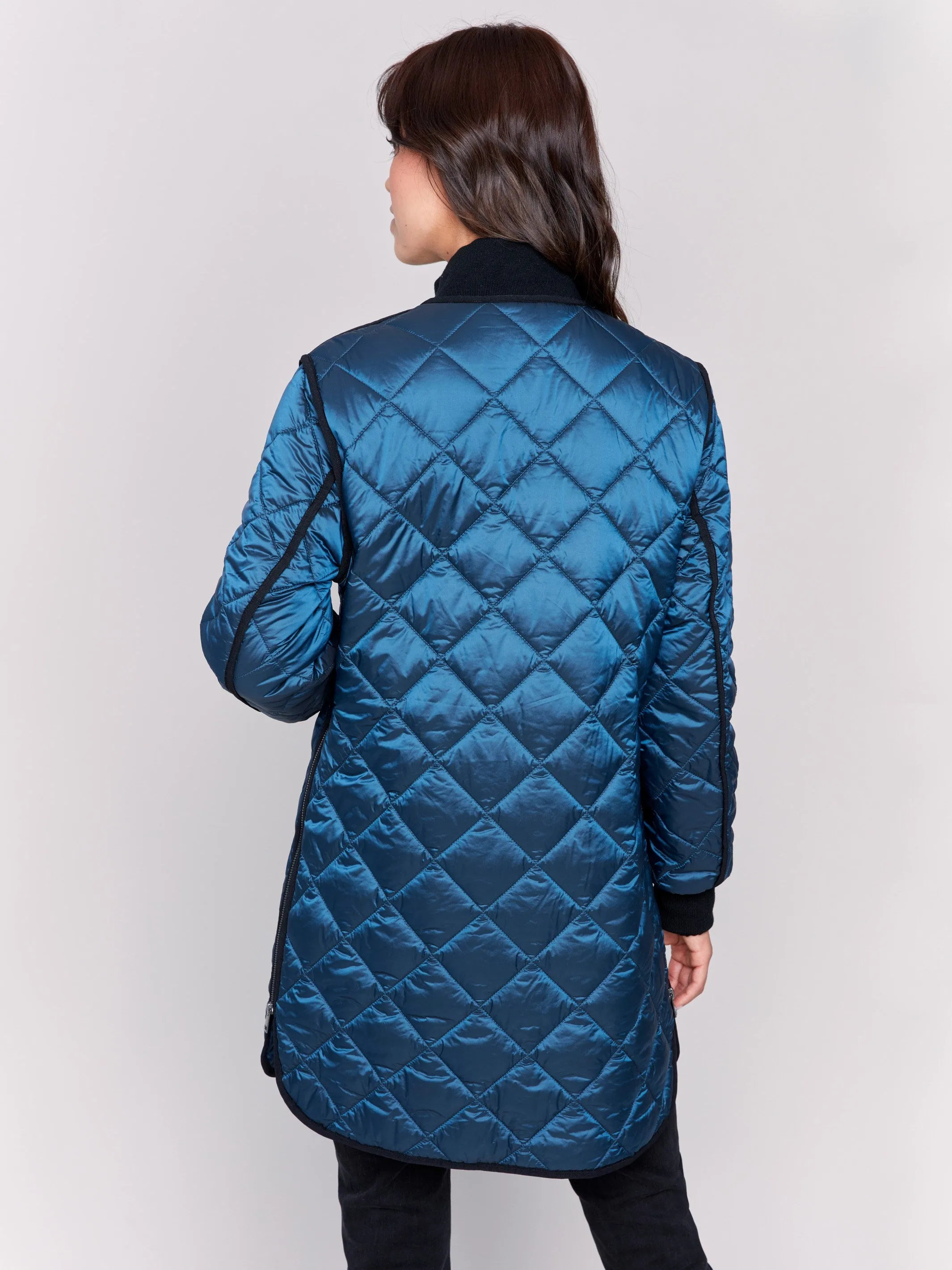 Long Quilted Puffer Jacket - Peacock