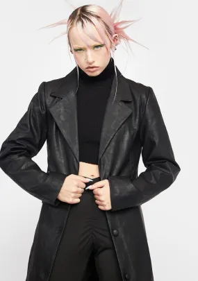 Long Vegan Leather Trench Coat