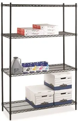 Lorell Industrial Starter Wire Shelving Unit' 4 Shelves' 4000 Lb. Capacity' Black' 48X24X72 In.