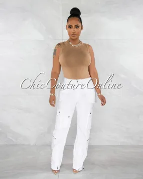 *Madison Off-White Silver Accents Wide Cargo Pants