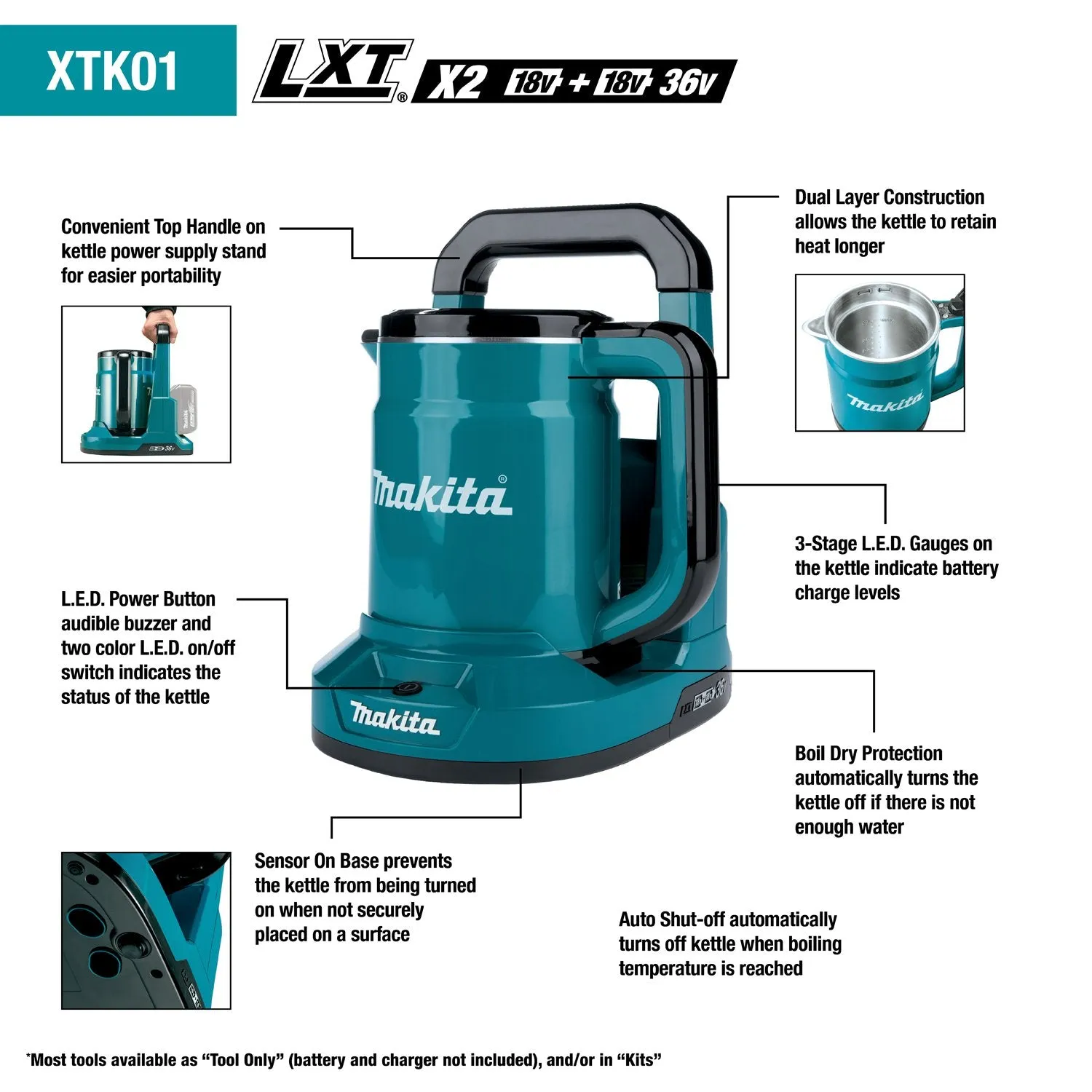 Makita (XTK01Z) 36V (18V X2) LXT® Hot Water Kettle (Tool Only)