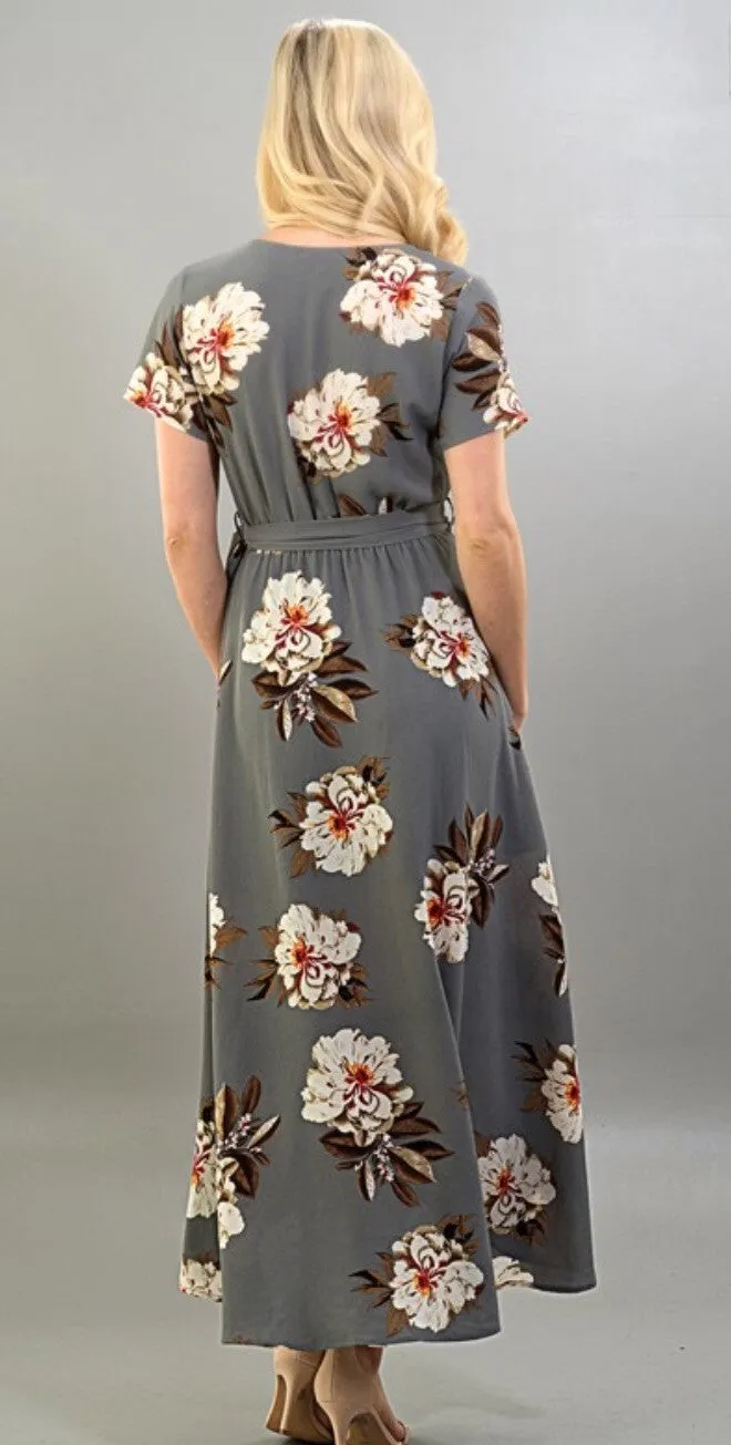 Maxi High Low Floral Print Wrap Dress