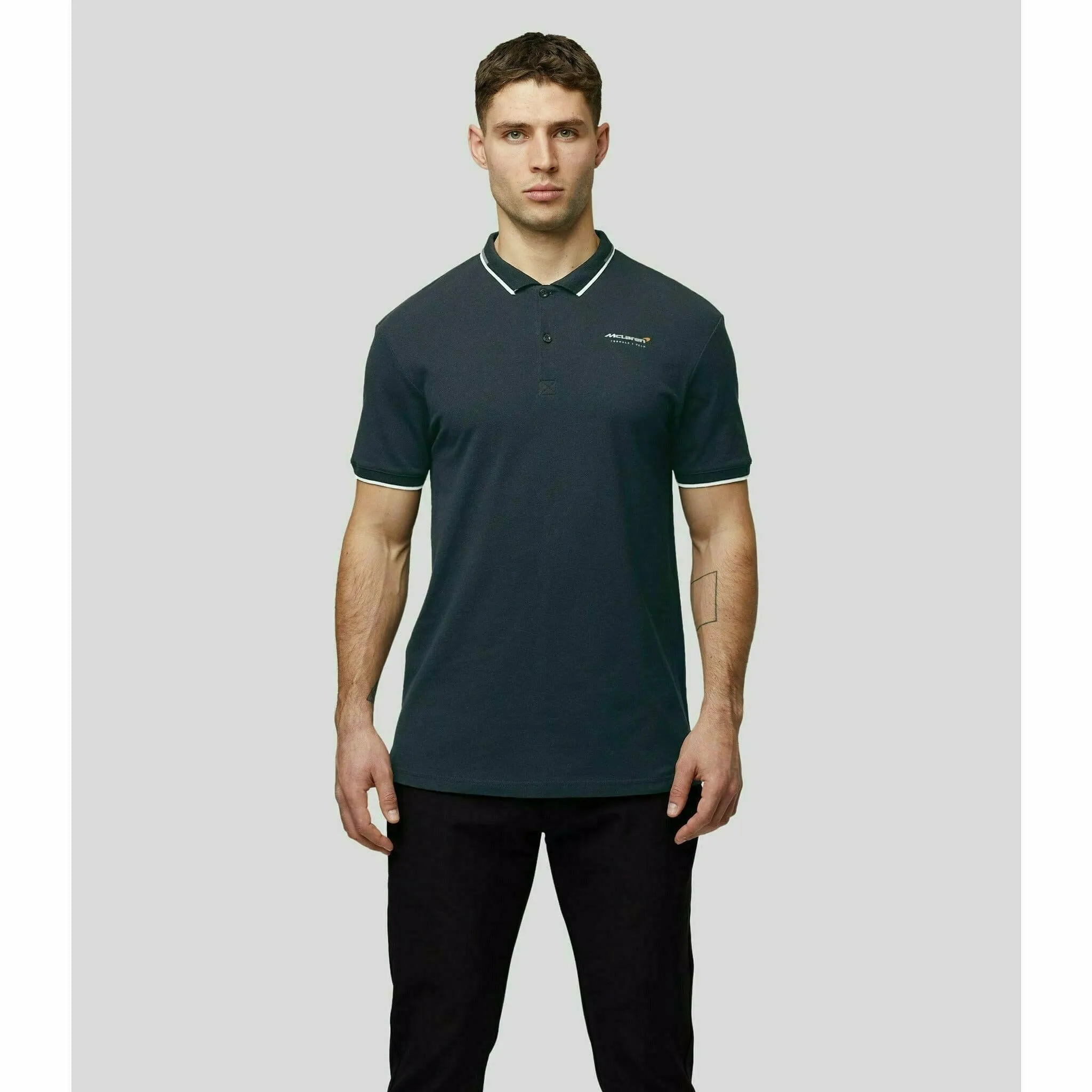 McLaren F1 Men's Core Essentials Small Logo Polo Shirt -Papaya/Vega Blue/Phantom/White/Black