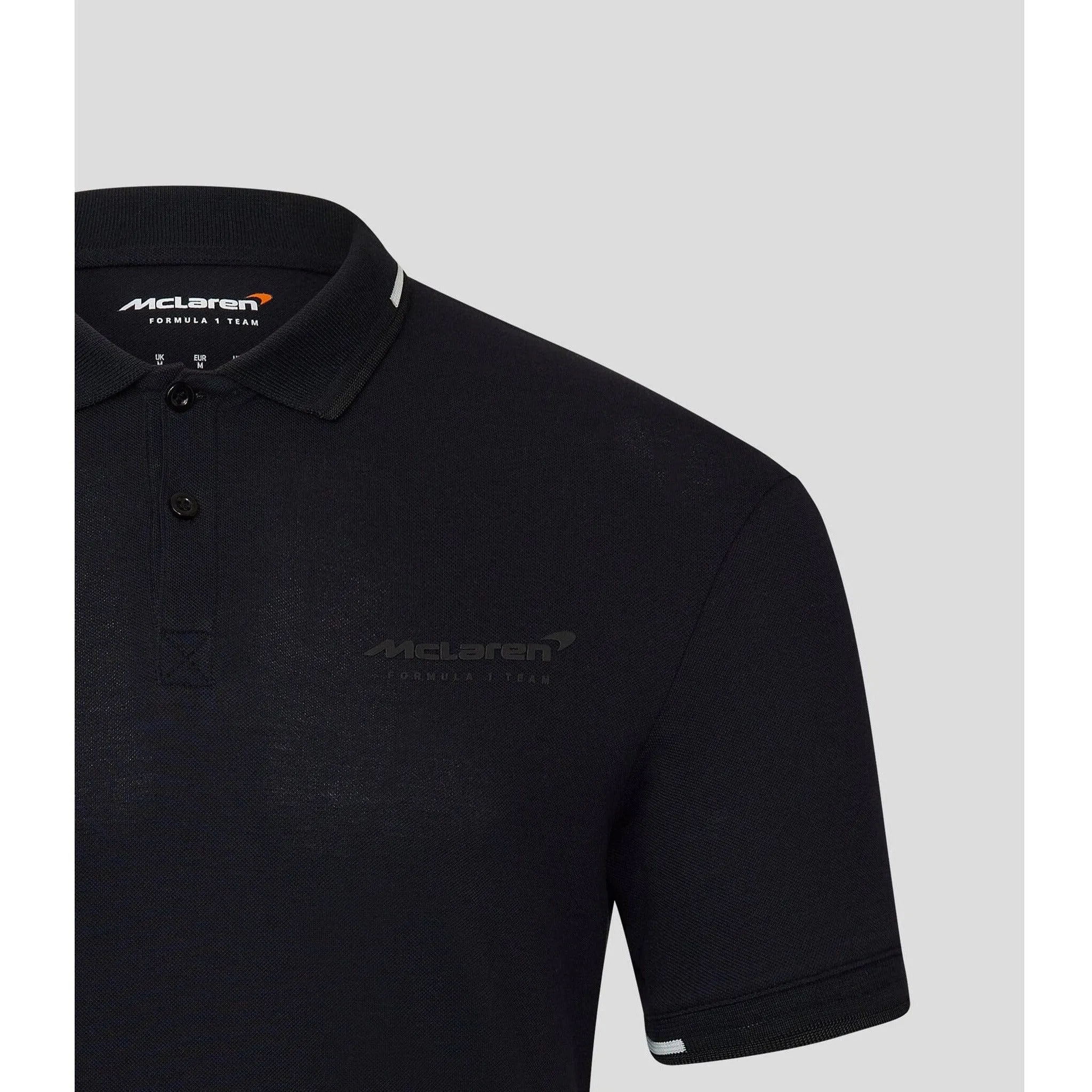 McLaren F1 Men's Core Essentials Small Logo Polo Shirt -Papaya/Vega Blue/Phantom/White/Black