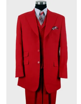 Mens 3 Button Peak Lapel Fashion Suit in Red