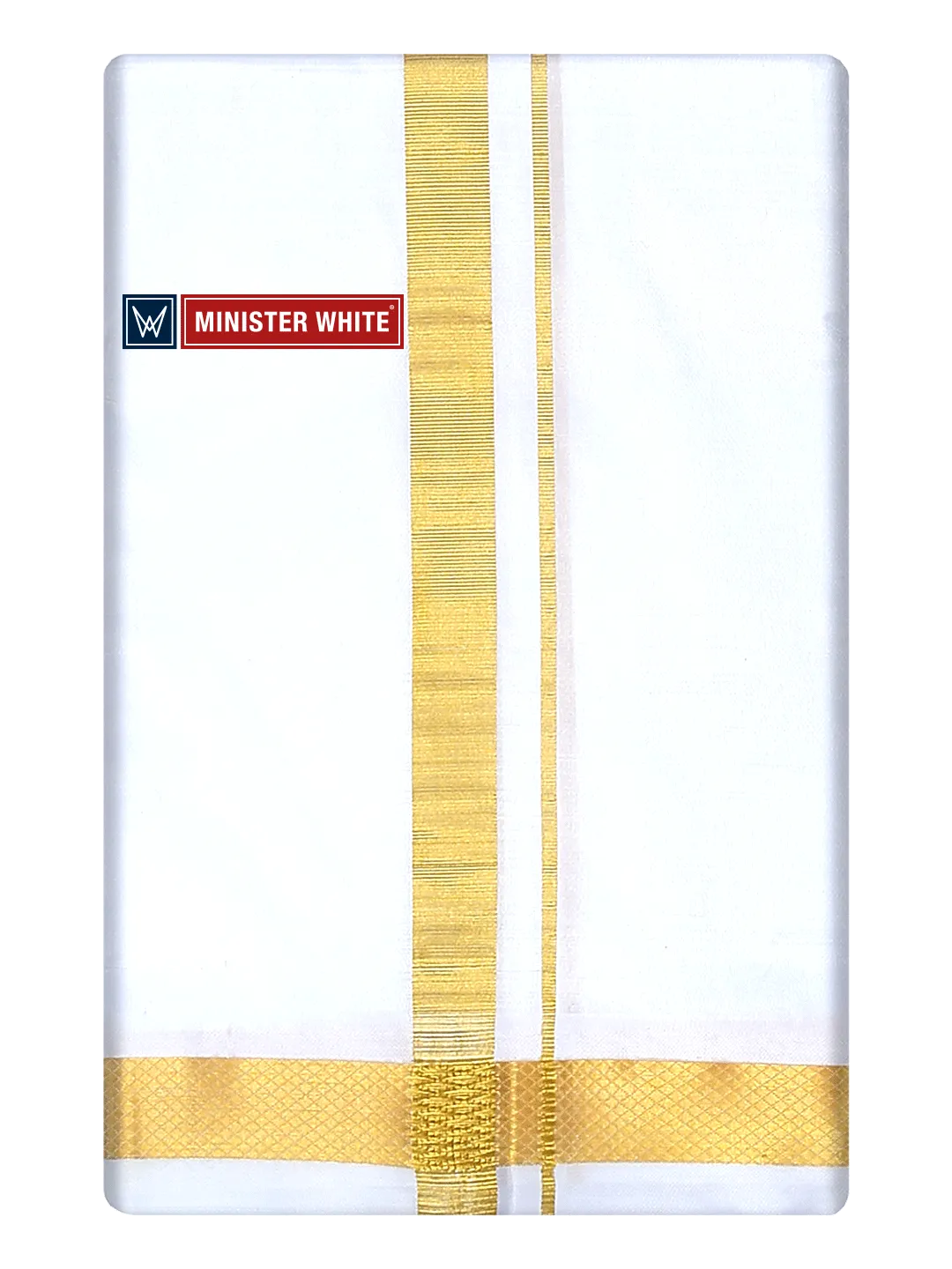 Mens Double Layer White Pure Silk Dhoti with 50K Golden Jari Border - Bheeshma 50K