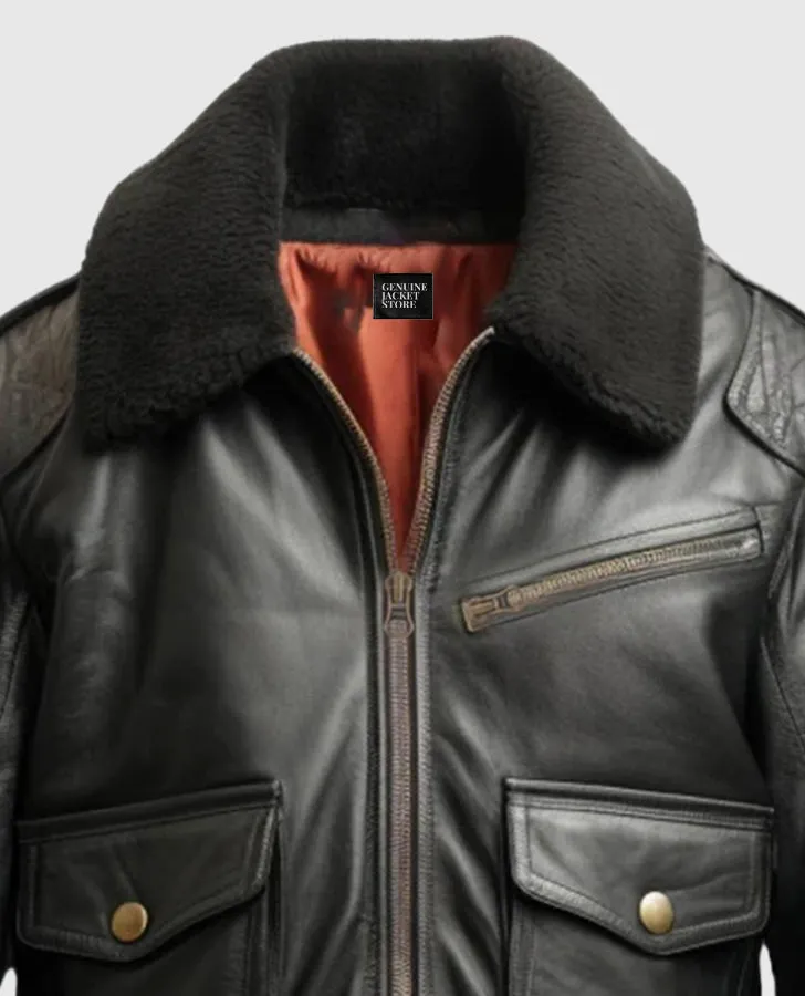 Men's Flight Bomber Black Leather Jacket