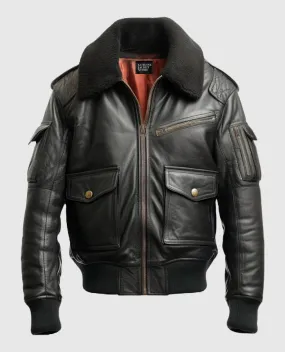 Men's Flight Bomber Black Leather Jacket