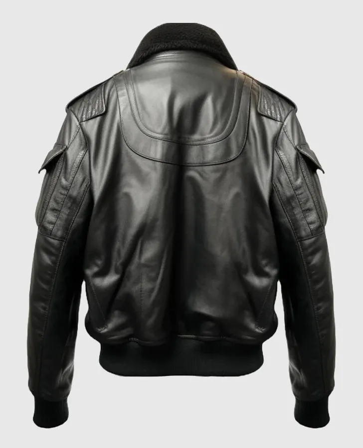 Men's Flight Bomber Black Leather Jacket