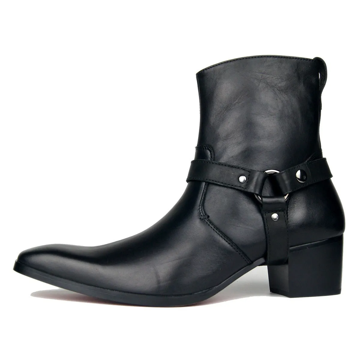 Mens High Top 5cm Heel Harness Boots