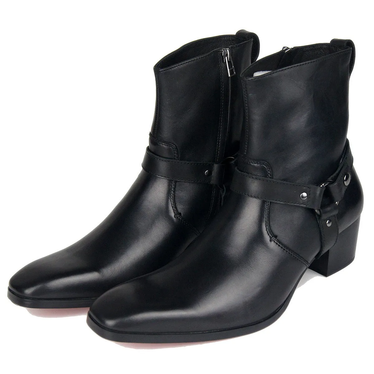 Mens High Top 5cm Heel Harness Boots