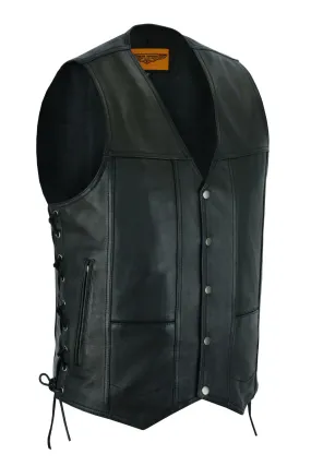 Mens Ten Pockets Premium Leather Vest with Concealed Carry Pockets & Side Laces