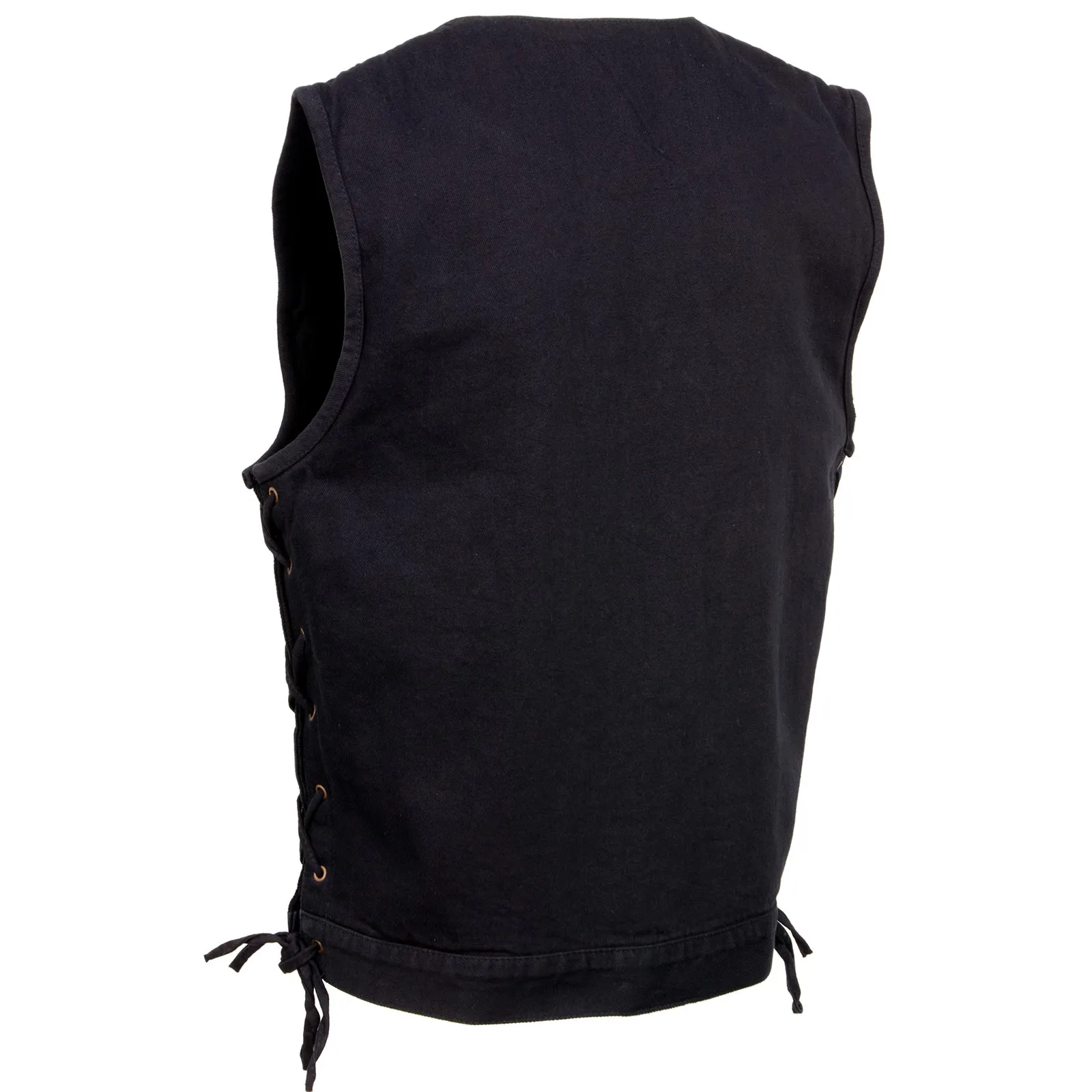 Milwaukee Leather MDM3013 Men's 'Brute' Concealed Snap Black Denim V-Neck Side Lace Club Style Vest w/Hidden Zipper