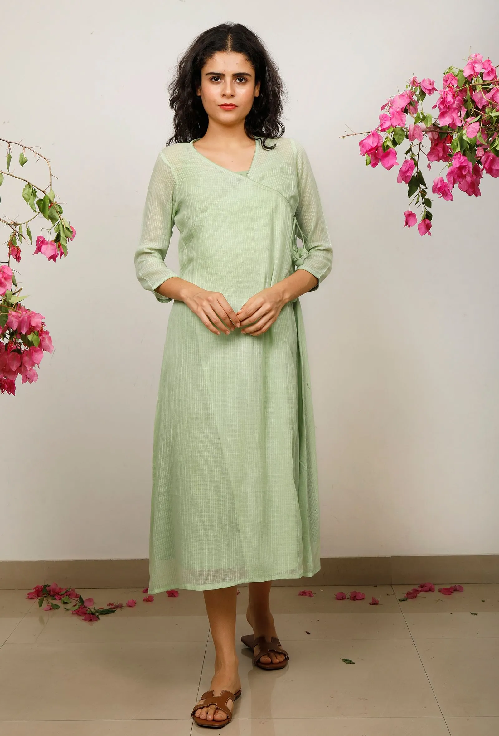 Mint Green Cotton Kota wrap around dress