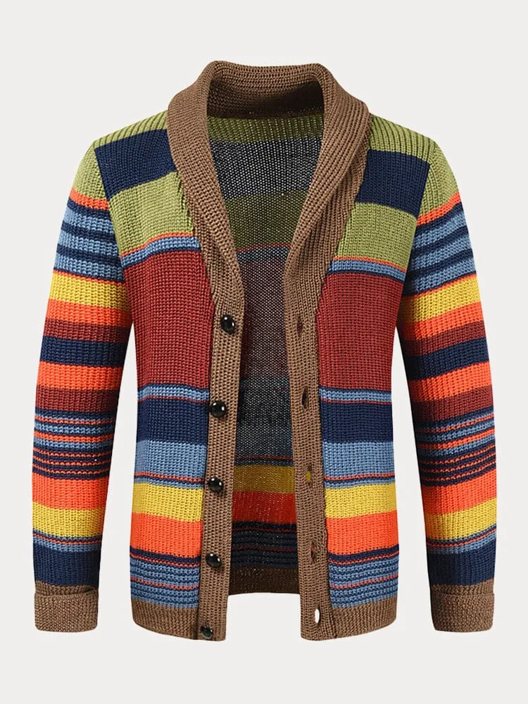 Multicolor Lapel Neck Sweater Coat