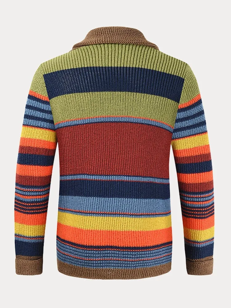 Multicolor Lapel Neck Sweater Coat