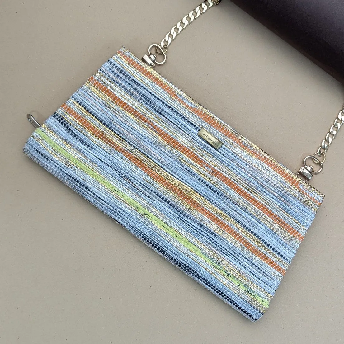 Multicolored Shimmery Upcycled Handcrafted Trapeze Clutch (TC1024-002) PS_W